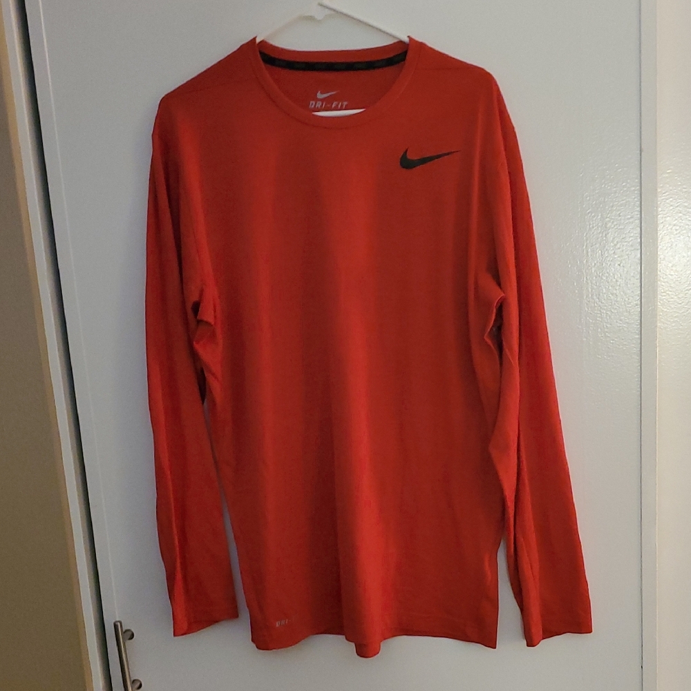 Nike Men's Bright Red Long Sleeve Tee DryFit